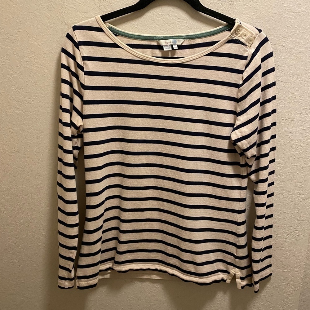 Boden Nautical Cream & Navy Blue Striped Long Sleeve Tee Size 8